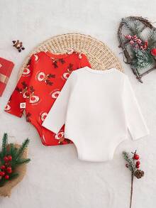 Cozy Pixies 2件套新生儿男女宝宝卡通圣诞鹿和吉祥动物图案针织柔软圆领长袖连体衣套装，秋冬季 - 彩色 - 查看 2