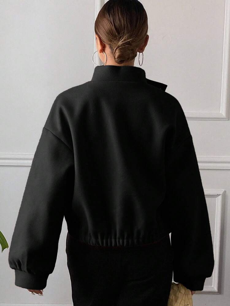 Plain Collar Pocket Short Women Jacket,Fall Clothes