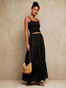 Travachic Women's Elegant Embroidered Black Long Skirt,Boho Skirts,Casual,Vacation,Holiday,Autumn,Winter,Wedding Guest,Luxury Prom,Christmas Party,New Year - Black - View 5