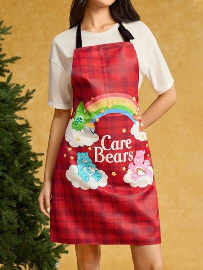 SHEIN X Care Bears 1 件装小熊彩虹印花成人围裙，防水防油面料，舒适柔软，厨房烘焙必备，男女皆宜，圣诞节礼物佳选
