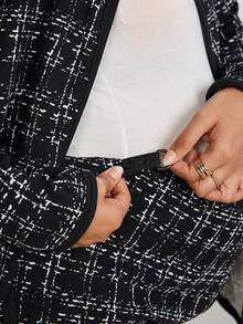 SHEIN 2pcs Maternity Plaid Long Sleeve Cardigan And Pants Casual Outfit, Autumn