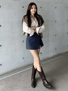 DAZY Women's Solid Color Side Split Casual Skort Summer - Royal Blue - View 4