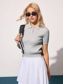 CourtClass 撞色边常规版型短袖运动 Polo 衫 女式短袖 Polo 衫 高尔夫衫 针织 Polo 衫 女式 Polo 衫 - 淺灰色 - 查看 3