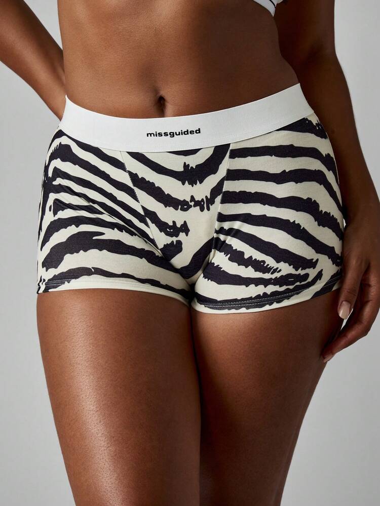 MISSGUIDED Animal Print Boyshort High Waist Underwear Elastic Band Wide Waistband Brief Comfortable Loungewear Stretch Underwear