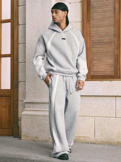 AXEPEAK Conjunto informal de sudadera con capucha y pantalón de chándal de contraste de color para hombre en otoño