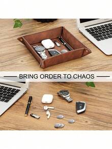 1pc Foldable Leather Desk Organizer Tray – PU Jewelry Box & Organiser For Keys, Remote, Rings, Earrings | Stylish Storage Box For Small Items, Accessories, And Home Decor Back To School - 彩色 - 查看 2