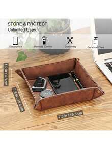 1pc Foldable Leather Desk Organizer Tray – PU Jewelry Box & Organiser For Keys, Remote, Rings, Earrings | Stylish Storage Box For Small Items, Accessories, And Home Decor Back To School - 彩色 - 查看 3