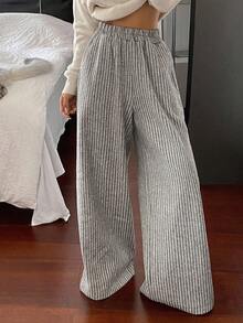 Livesso Women's Loose Straight Leg Wool Blend Pants, Casual Business Commuter Style With Contrast Stripe Patchwork, Suitable For Autumn Fall And Winter