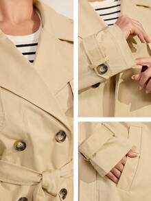 Momelise Plus Size Women's Casual Windbreaker Jacket, Spring/Autumn Solid Color Long Sleeve Lapel Double-Breasted Windbreaker, Commuting Casual Versatile Windbreaker