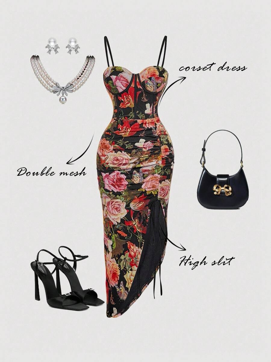 SHEIN MOD 大码抽绳褶饰不对称下摆连衣裙、乡村音乐会服装、返校节服装、波西米亚风服装、教师服装、女士生日礼服、婚礼宾客礼服、女士早午餐服装、黑色晚礼服、黑色领带活动礼服、优雅黑色连衣裙、迷人礼服、亮片黑色连衣裙、秋季婚礼宾客礼服、优雅黑色连衣裙 - 彩色 - 查看 1