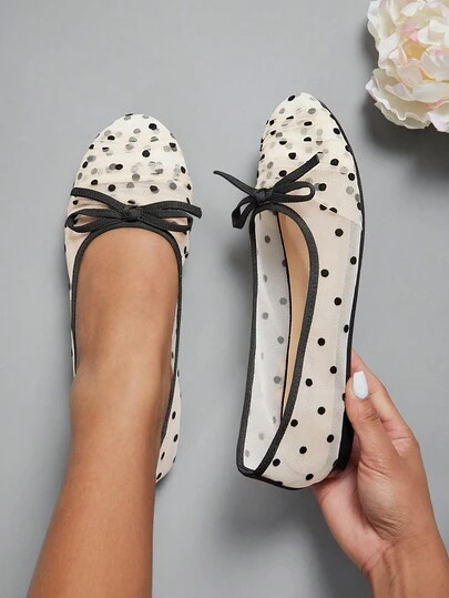 SHUZIA 女士圆点印花网眼芭蕾平底鞋，适合日常穿着