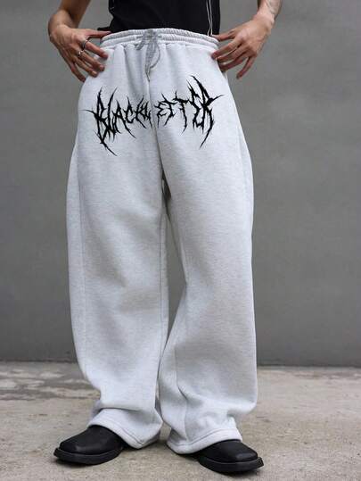 Street Life Pantaloni casual larghi da uomo con vita elastica e coulisse, stampa gotica, autunnali