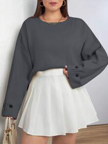 EURMUSE Double Sleeve Button Detailed Oversize Thick Winter Sweater Warm Touch - Grey - View 7