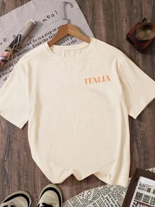 Glissea Áo thun họa tiết trái cây mùa hè, áo thun in chữ Ý, rượu khai vị Venice, rượu Prosecco, nước ngọt, áo thun in hình cam - Màu be - Xem 2