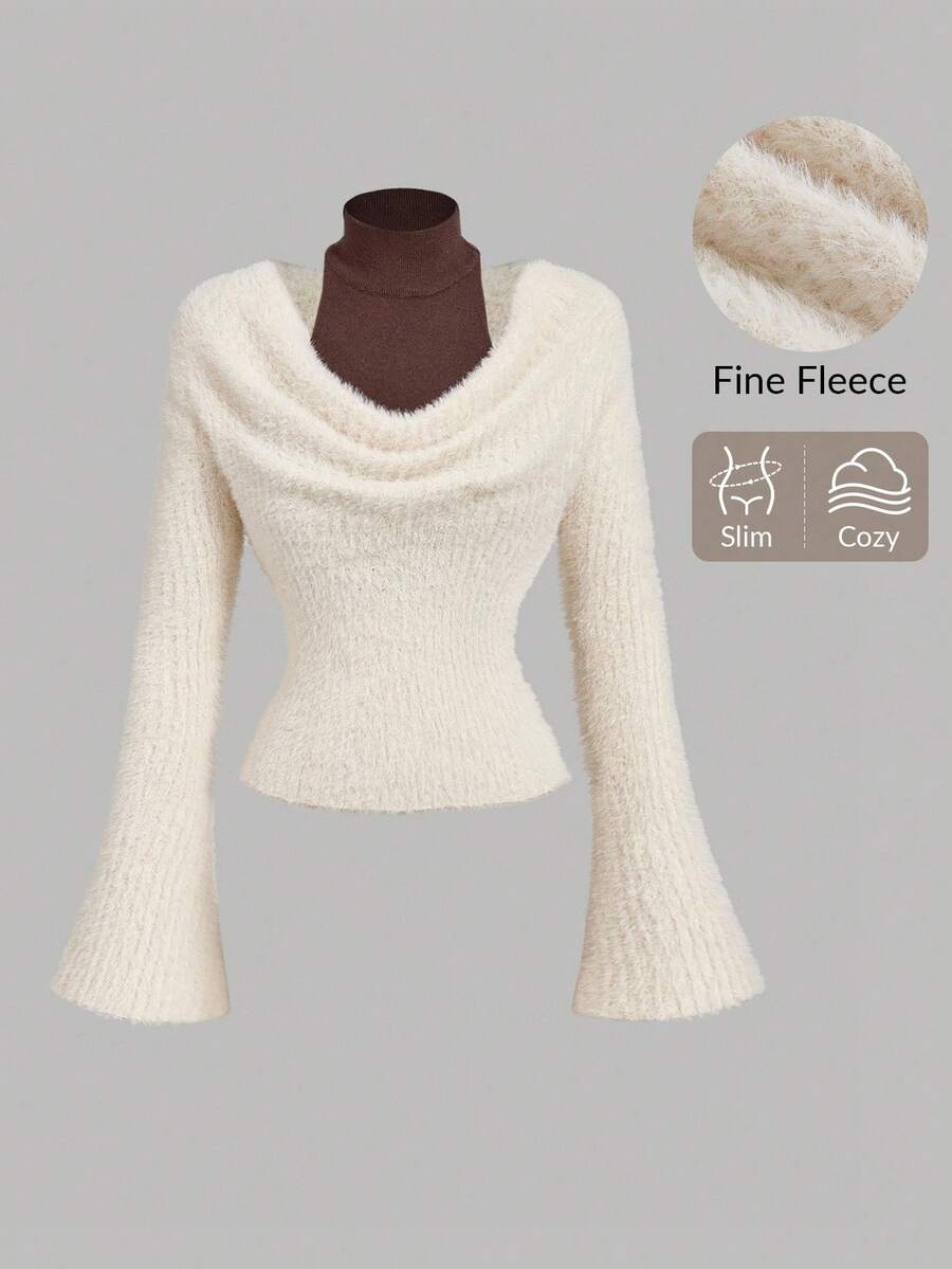 SHEIN MOD 女士毛衣、嬉皮风女装、高领毛衣、冬季女装、新年毛衣、毛衣、外出上衣、冬季女装、保暖内衣、保暖服 - 杏色 - 查看 1