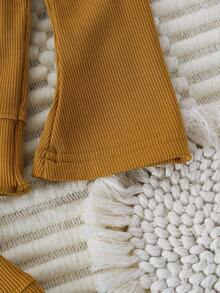 Elladie kids 2pcs/Set Girls Sweet Ribbed 3D Floral Crew Neck Long Sleeve Top And Flare Pants Set Fall Winter