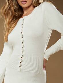 MISSGUIDED Cozy Winter Knit Long Sleeve Romper Women Button Front Ribbed Elegant Holiday Party One Piece Shorts Jumpsuit Lounge Wear Sweater Romper