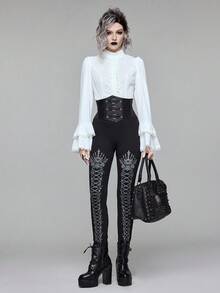 ROMWE Quần legging bó in họa tiết phong cách Gothic tối màu, thích hợp cho lễ Halloween - màu đen - Xem 1