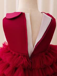 Glamorique Kids Váy bánh kem bằng vải tuyn lưới bóng satin màu đỏ tía cho bé gái, cổ Peter Pan, trang trí nơ, váy dự tiệc sinh nhật cho trẻ sơ sinh, Giáng sinh, Halloween, váy dự tiệc cưới - Màu Đỏ Sâu - Xem 8