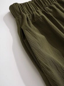 Rusticease 大码女式纯色简约休闲半身裙 - 軍綠色 - 查看 4