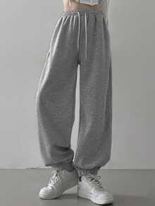 DAZY Women's Solid Color Elastic Waist Drawstring Casual Loose Fit Jogger Pants Fall Sweatpants - Dark Grey - View 7