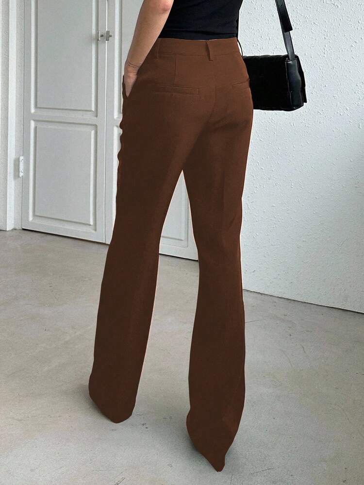 Business Casual Solid Color Straight Leg Pants Low Rise