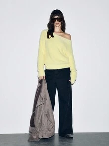 SHEIN LUNE Suéter Sólido Versátil e Casual, Outono/Inverno - Butter Yellow - Visão 6