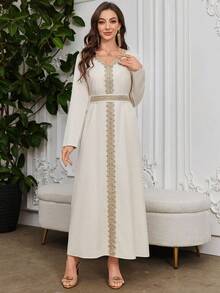 Al Najma 女士水溶性蕾丝拼布连衣裙和时尚长袍 Abaya 外套，适合休闲/节日/聚会/旅行