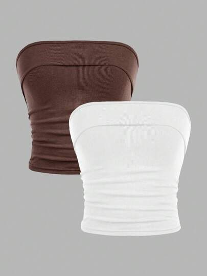 SHEIN Girlism 2件套少女简约舒适褶饰文胸