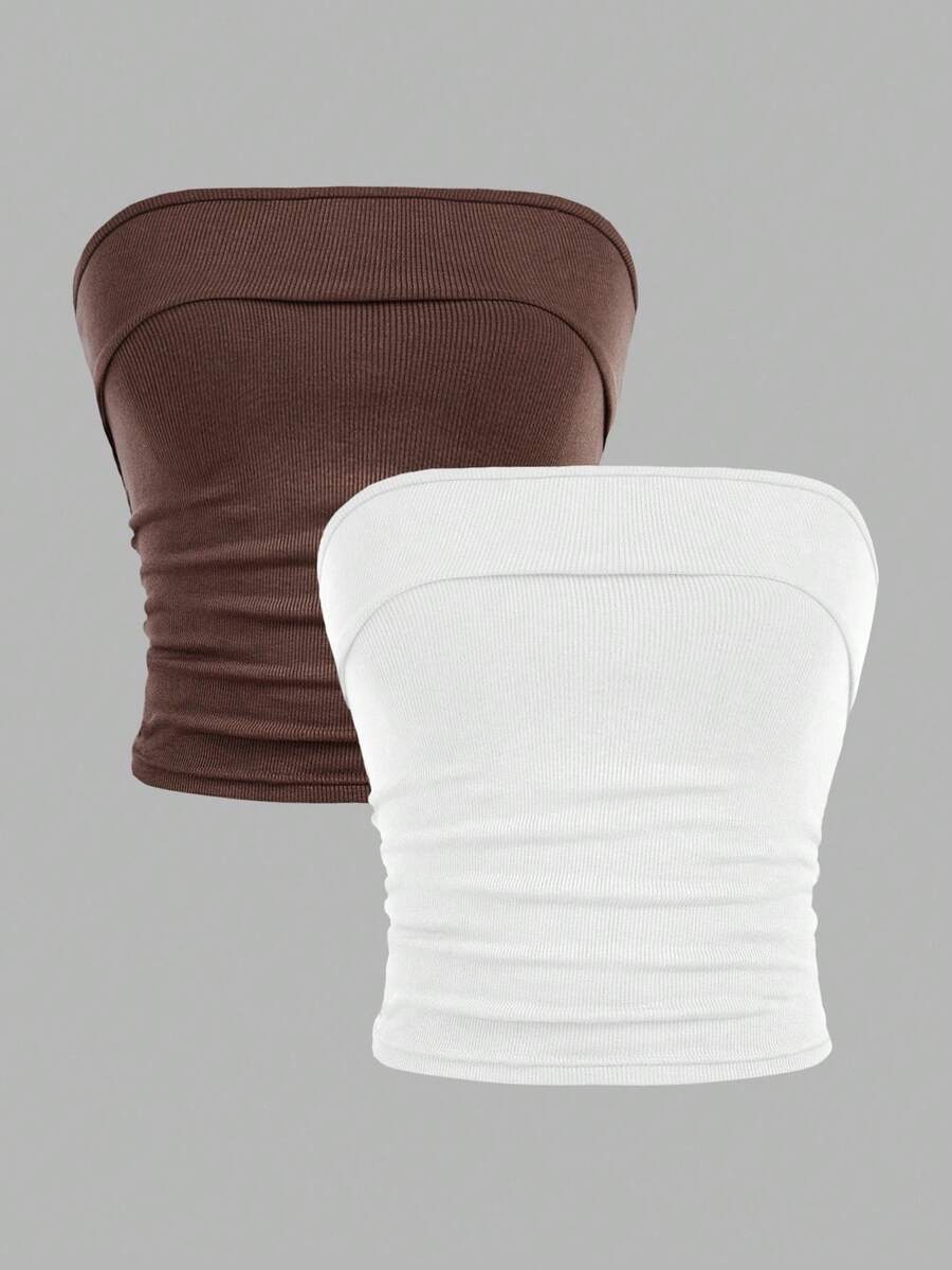 SHEIN Girlism 2件套少女简约舒适褶饰文胸 - 彩色 - 查看 1