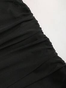 Sweetra Y2K Sexy Turtleneck Metal Buckle Pleated Backless Halter Dress - Black - View 7