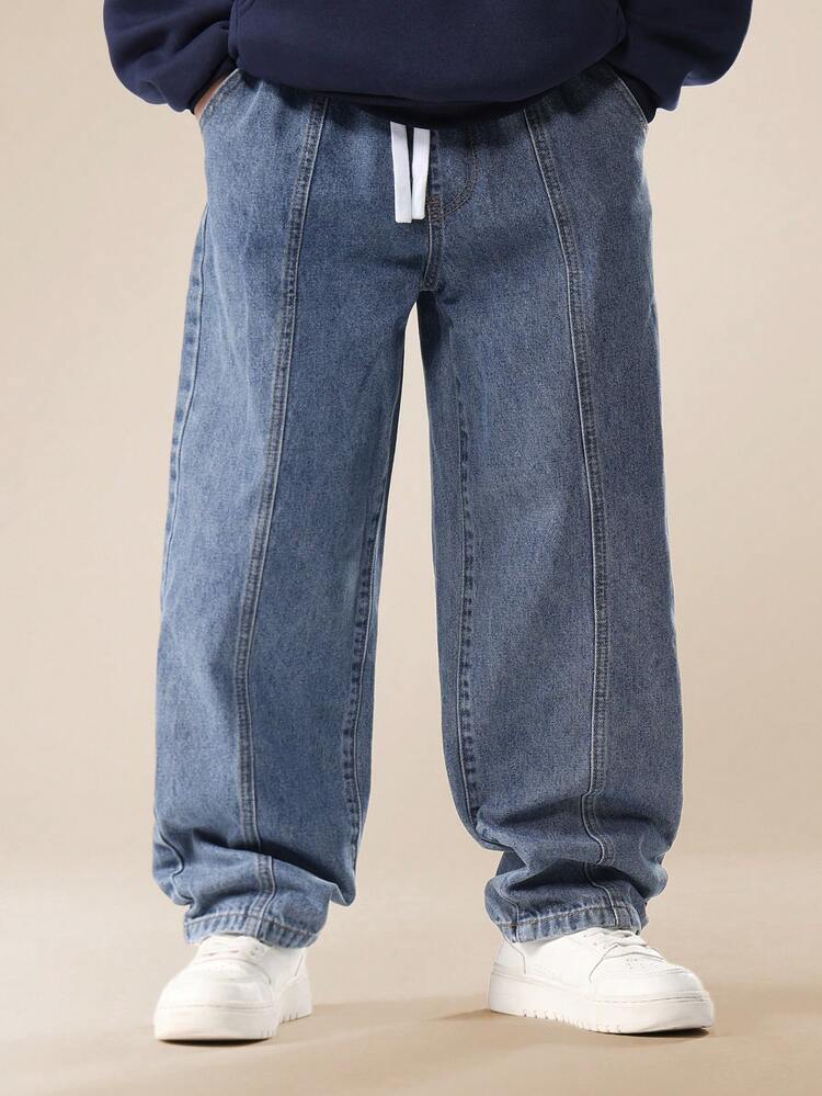 Wide Leg Denim Joggers With Drawstring And Elastic Ankles