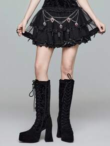 ROMWE EDITION Váy lưới chữ A phong cách Halloween Gothic Lolita dành cho nữ - màu đen - Xem 8
