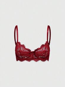 ROMWE Goth Floral Lace Underwire Triangle Cup Bra, For Valentine's Day