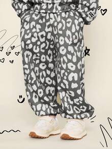 SUMWON Girls Two Piece Animal Print Wear Set Cozy Crew Neck Sweatshirt And Jogger Winter Fall Fashion Leisure Wear - Dark Grey - View 4