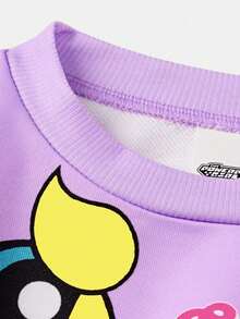 THE POWERPUFF GIRLS X SHEIN Young Girl Cartoon Print Purple Soft & Sweet Cute Casual Loose Dropped Shoulder Sweatshirt For Autumn Fall Winter - Purple - View 5