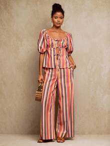 Travachic 女式度假休闲条纹吊带上衣和裤子两件套 - 彩色 - 查看 3