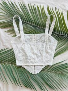 Soleia 女士不对称下摆无袖提花梭织前开襟纽扣上衣，适合度假、派对、圣诞节、约会、波西米亚风等场合。 - 白色 - 查看 2