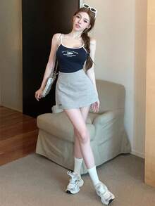 DAZY Quần short thể thao xẻ tà bên hông dành cho nữ - Xám - Xem 2