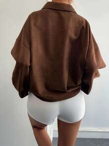 Livesso Moletom Marrom Casual e Solto Feminino, Outono/Inverno