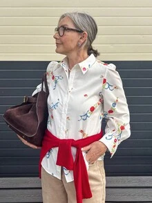 Vivie Lora Blus Liburan Lengan Mengembang Motif Bunga untuk Wanita - Putih - View 2