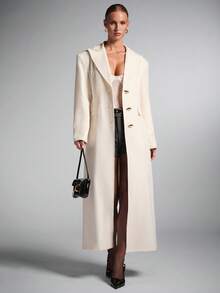 SHEIN BAE Blazer largo de un solo pecho con cintura ceñida de unicolor, blazer largo para mujer, blazer largo elegante, para la oficina, citas de noche en otoño/invierno