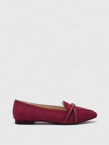 CUCCOO BIZCHIC Sepatu loafer wanita model retro yang nyaman, ujung persegi, warna merah tua, dengan tali silang dan sol lembut, cocok untuk perjalanan sehari-hari dan pakaian kantor. - Burgundy - View 2
