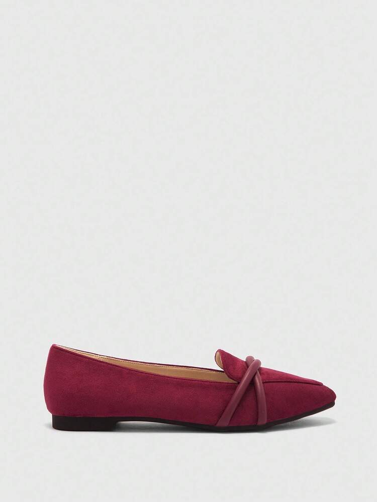 CUCCOO BIZCHIC Women's Square Toe Flat Oxblood Criss-Cross Strap Soft Bottom Comfortable Retro Loafers, Suitable For Daily Commute And Office Wear