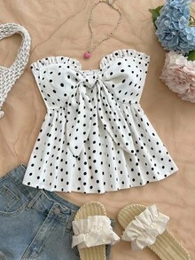 Soleia Lässiges A-Linien-Bandeau-Top mit Bindegürtel und Rüschensaum für den Urlaub