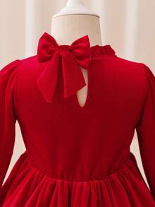 Glamorique Kids Christmas Baby Girls Dresses, Fall Dresses, Winter Dresses, Christmas Clothes, Party Wear, Santa Dress, New Year's Dress, Christmas Baby Girl's Party Dresses, Baby Girls' Princess Tulle Dresses, Long Sleeve Puff Dress, Back Bowknot Dress, Stage Performance Middle East, Autumn/Winter New Arrival Christmas Dress Red Dresses Dress Christmas For Baby Girl - Red - View 3