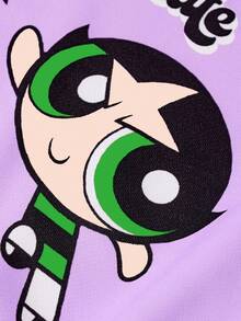 THE POWERPUFF GIRLS X SHEIN Young Girl Cartoon Print Purple Soft & Sweet Cute Casual Loose Dropped Shoulder Sweatshirt For Autumn Fall Winter - Purple - View 4