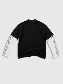 ROMWE MEN Street Life Men's Gothic Printed Long Sleeve T-Shirt, 2 In 1 Top, Fall