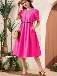 SHEIN 少女夏季短袖紋理圓領裙