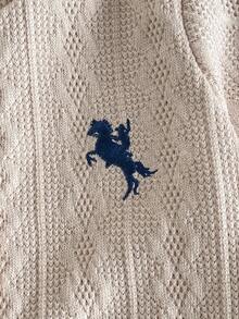 SHEIN 2pcs Baby Boy Knitted Jacquard Romper With Embroidered Knight On Front, Long Sleeve Casual Jumpsuit Outfit, Autumn/Winter Brown Baby Clothes Baby Outfits Unisex For Fall Brown Toddler Romper Baby Knit Jumpsuit Neutral Baby Clothes Unisex